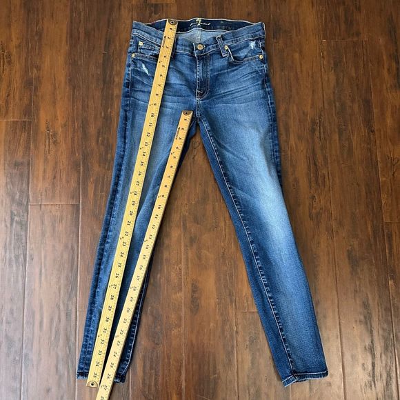 7 FOR ALL MANKIND Low Rise The Ankle Skinny Jeans Distressed - Picture 10 of 11
